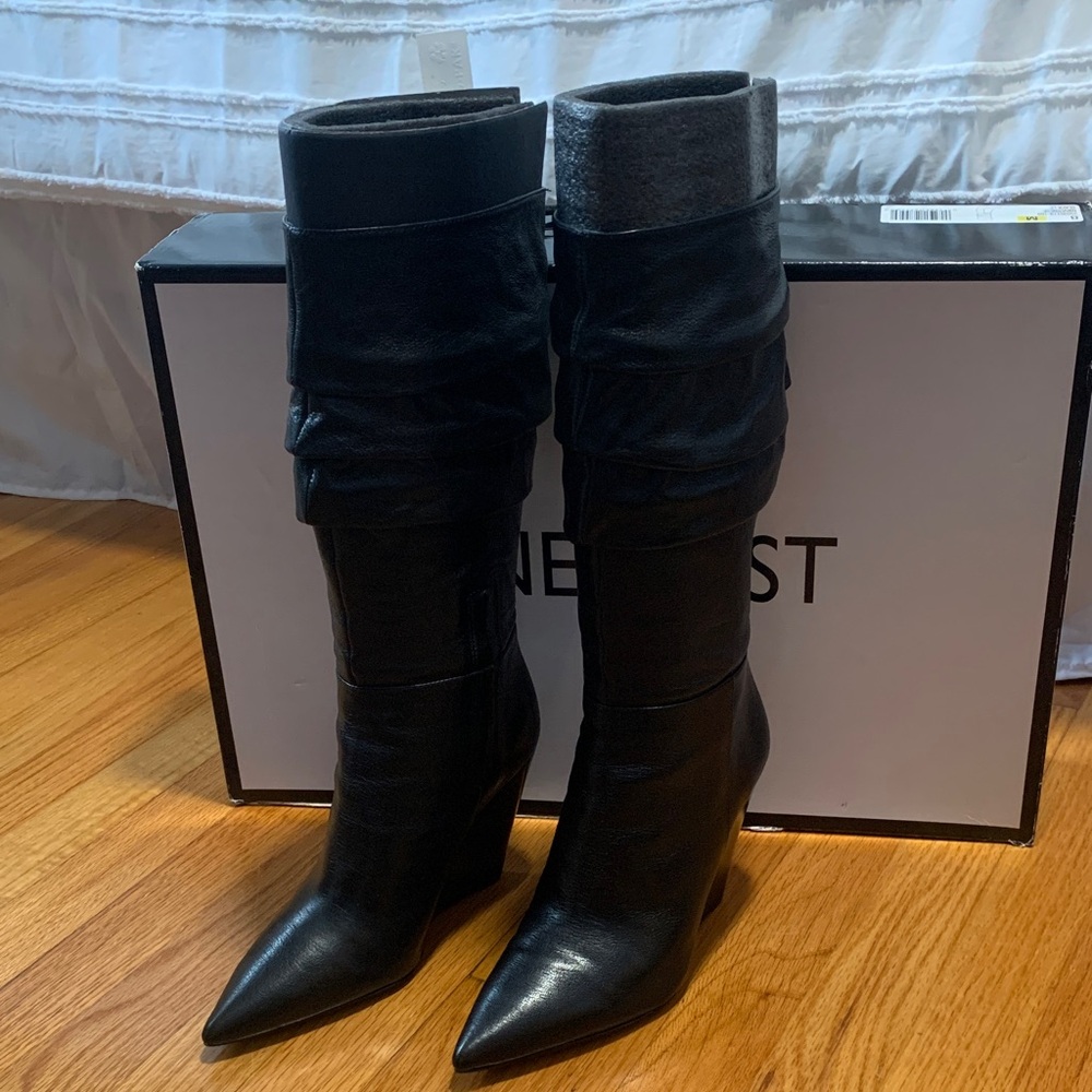 Nine West Black and Gray Heeled Boots